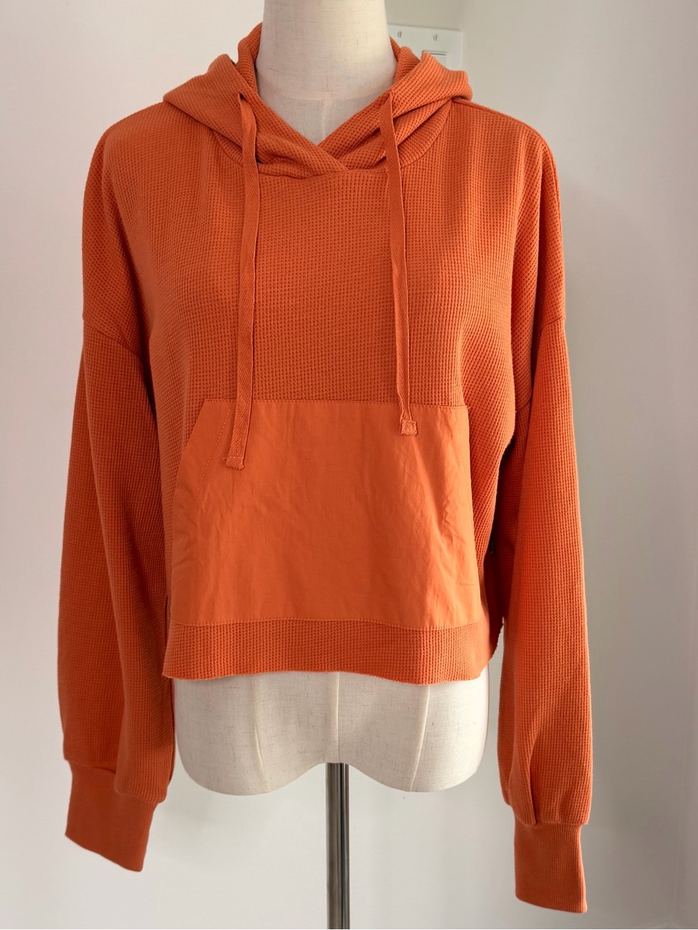 Sisstrevolution Waffle Knit Cropped Hoodie Orange Size Small